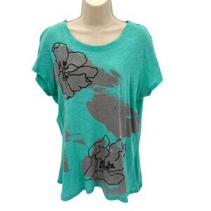Madison Womens Turquoise Floral Print Short-Sleeve T-Shirt 100% Cotton Size L